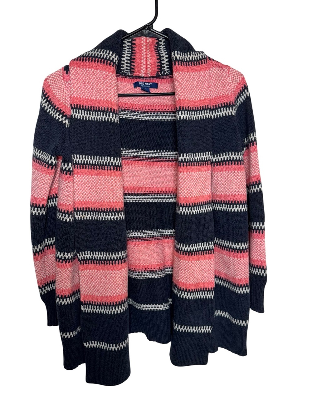 Old Navy Women’s S Fair Isle Open Front Cardigan Pink Navy Cozy Knit